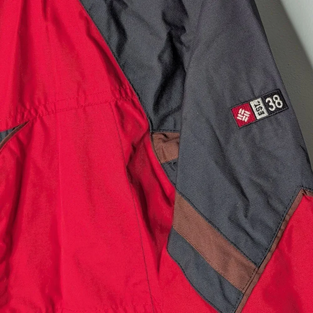 Columbia Sportswear Youth Red Black Waterproof Hoodie Shell Windbreaker Sz 14